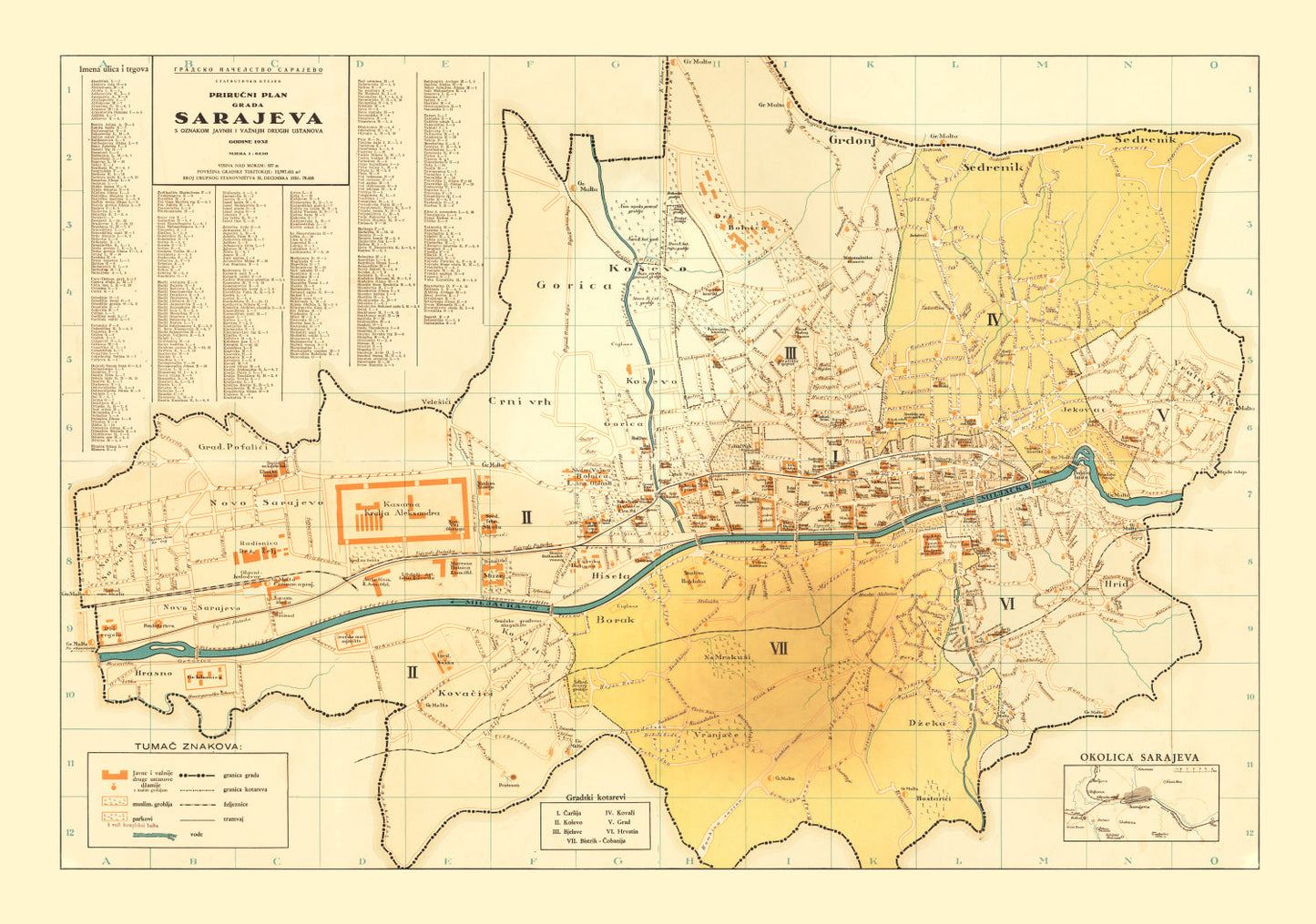 Vintage Map of Sarajevo, Bosnia, 1932