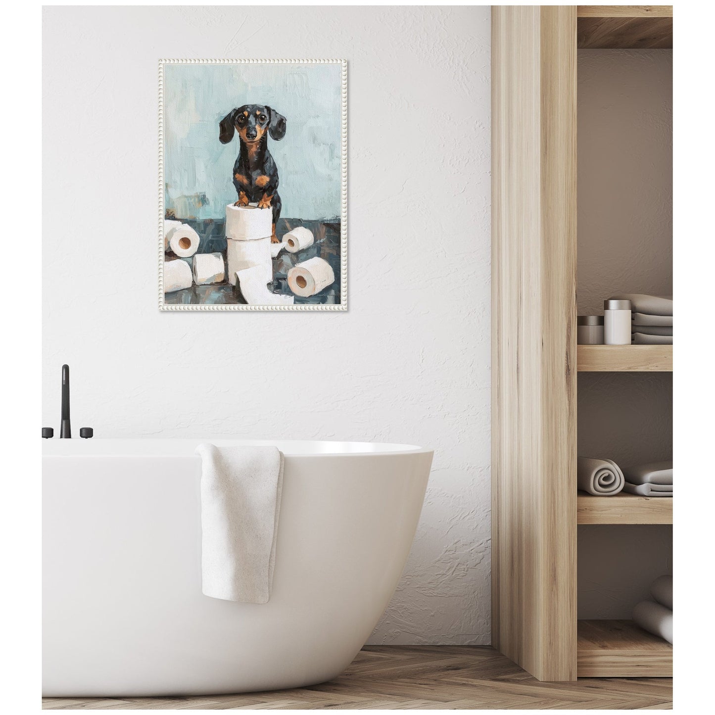 Dachshund Bathroom Framed Canvas Wall Art