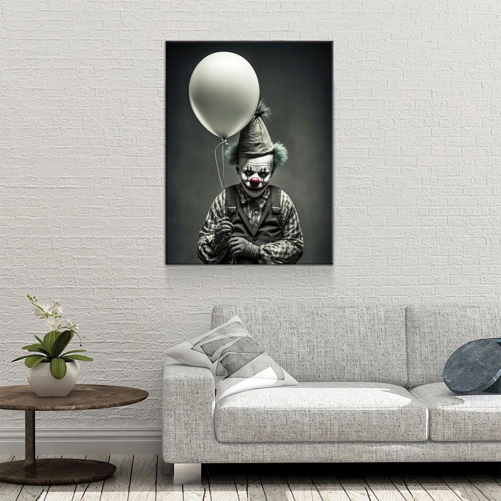 Scary Clown With White Balloon Halloween Wall Art