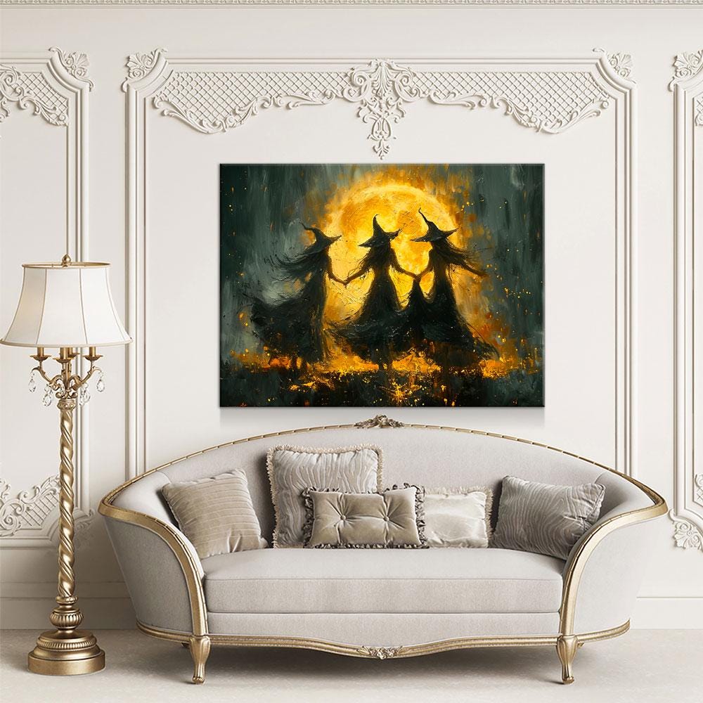 Witches Dancing Around The Fire Canvas Wall Art