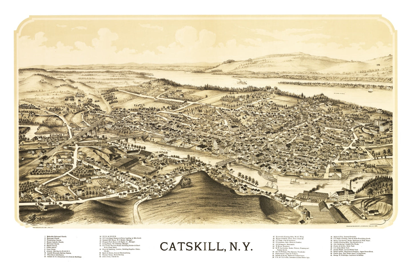 Vintage Map of Catskill, New York, 1889