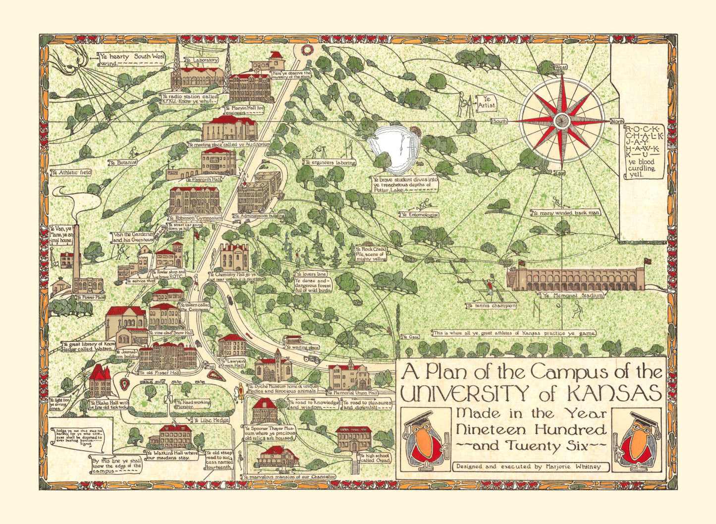 Vintage Map of the University of Kansas, Lawrence, 1926