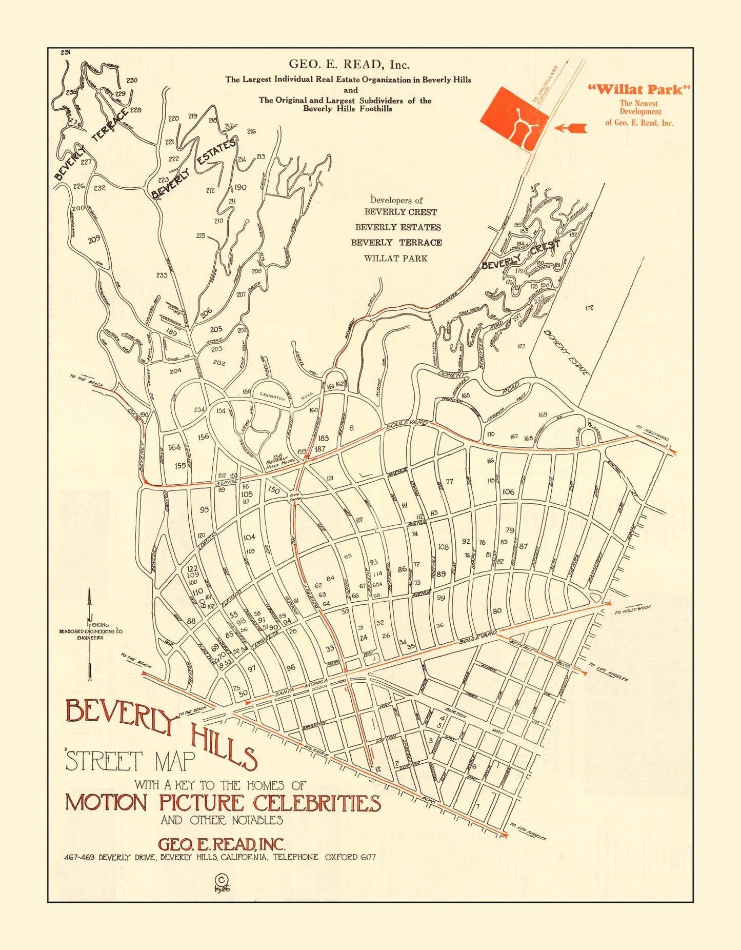 Vintage Street Map of Beverly Hills, California, 1926