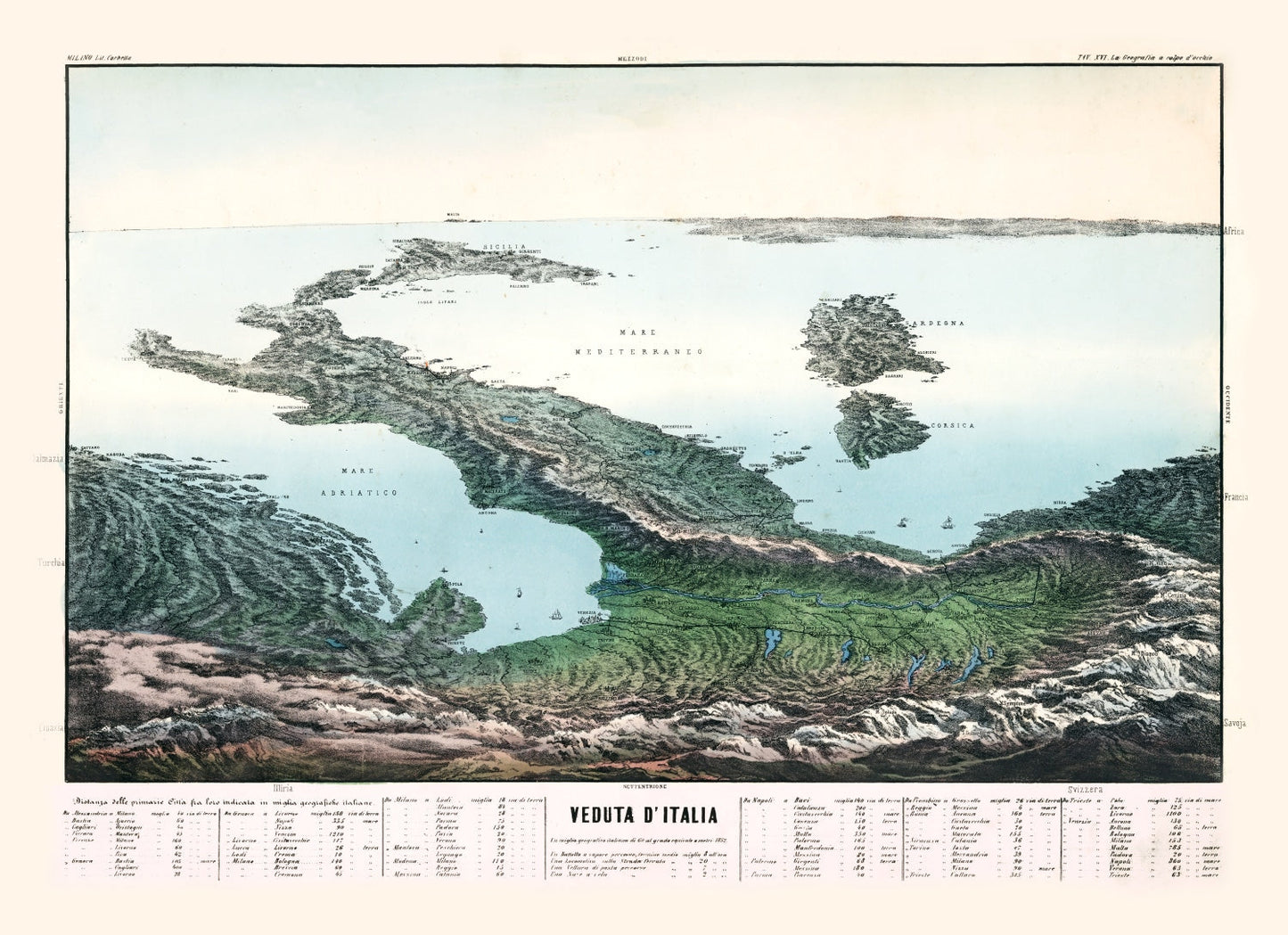 Vintage Map of Italy, 1853