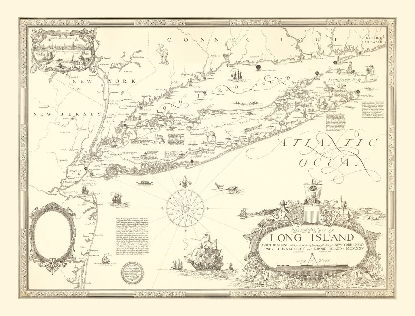 Vintage Map of Long Island, New York, 1925
