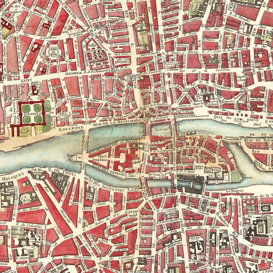 Vintage Map of Paris, France, 1784