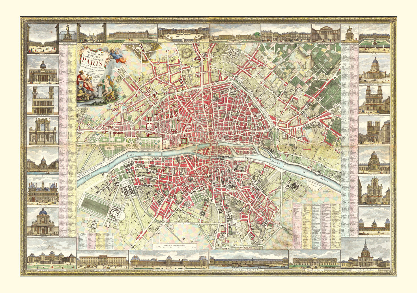 Vintage Map of Paris, France, 1784