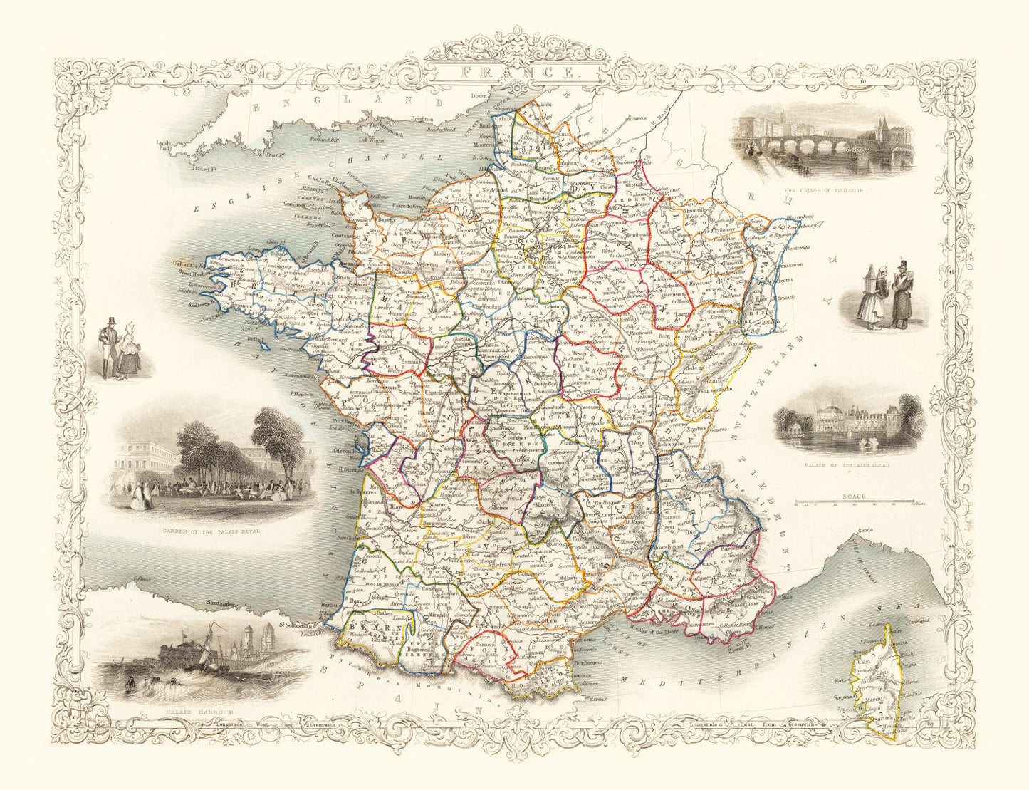 Vintage Map of France, 1851