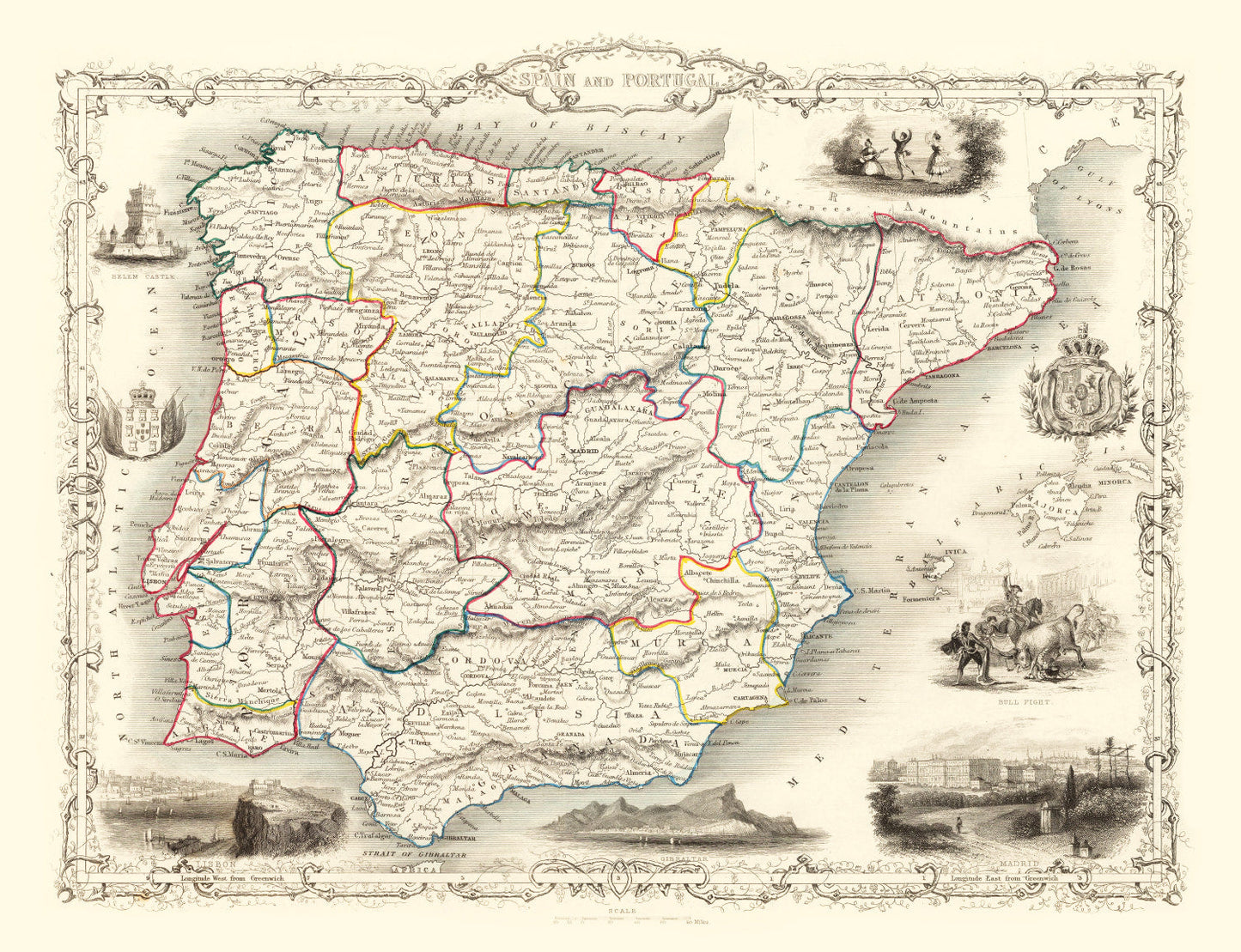 Vintage Map of Portugal & Spain, 1851