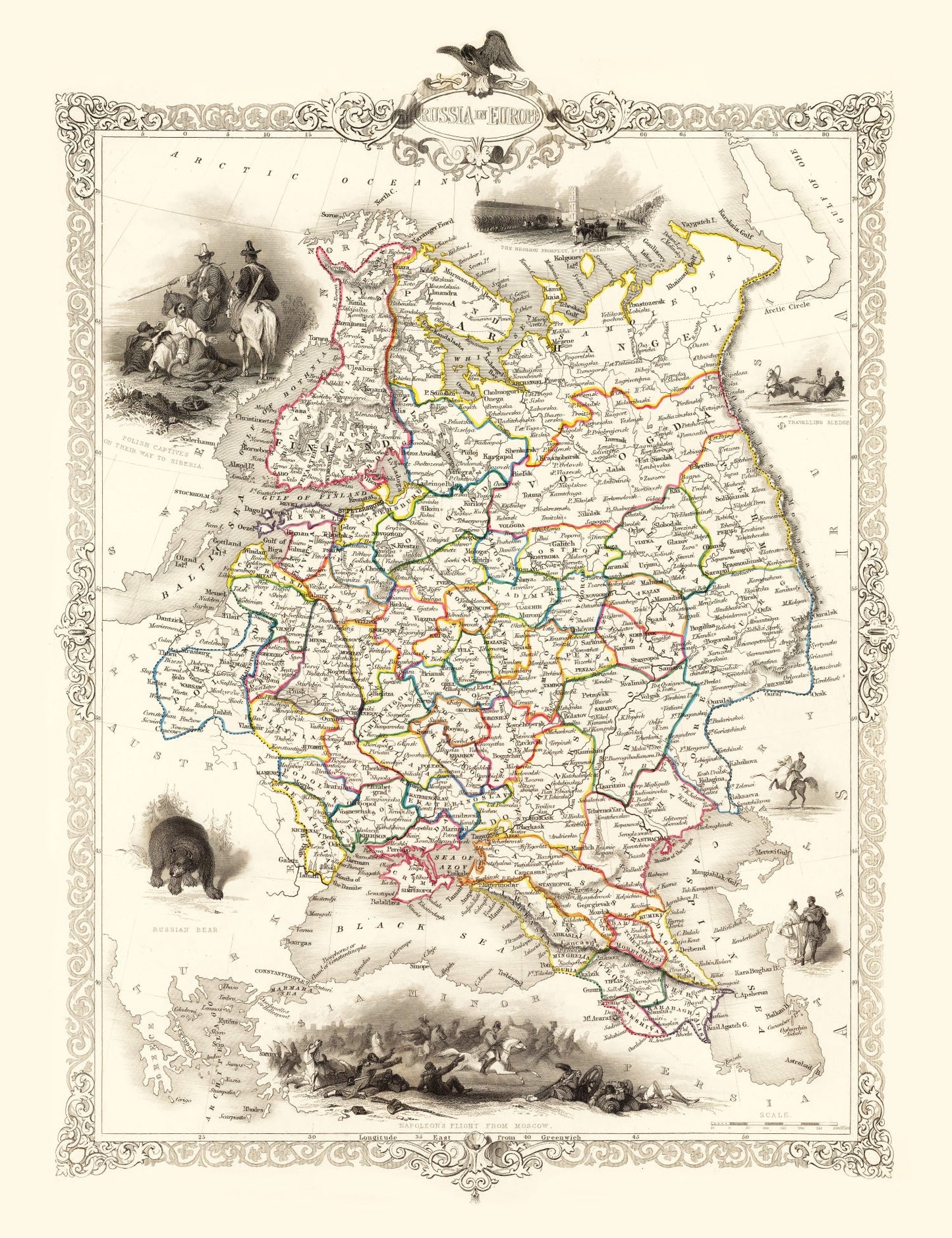 Vintage Map of Russia in Europe, 1851