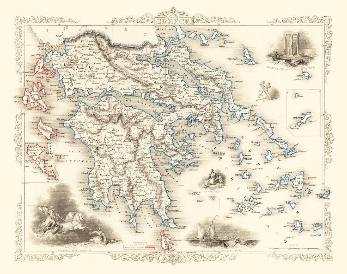 Vintage Map of Greece, 1851