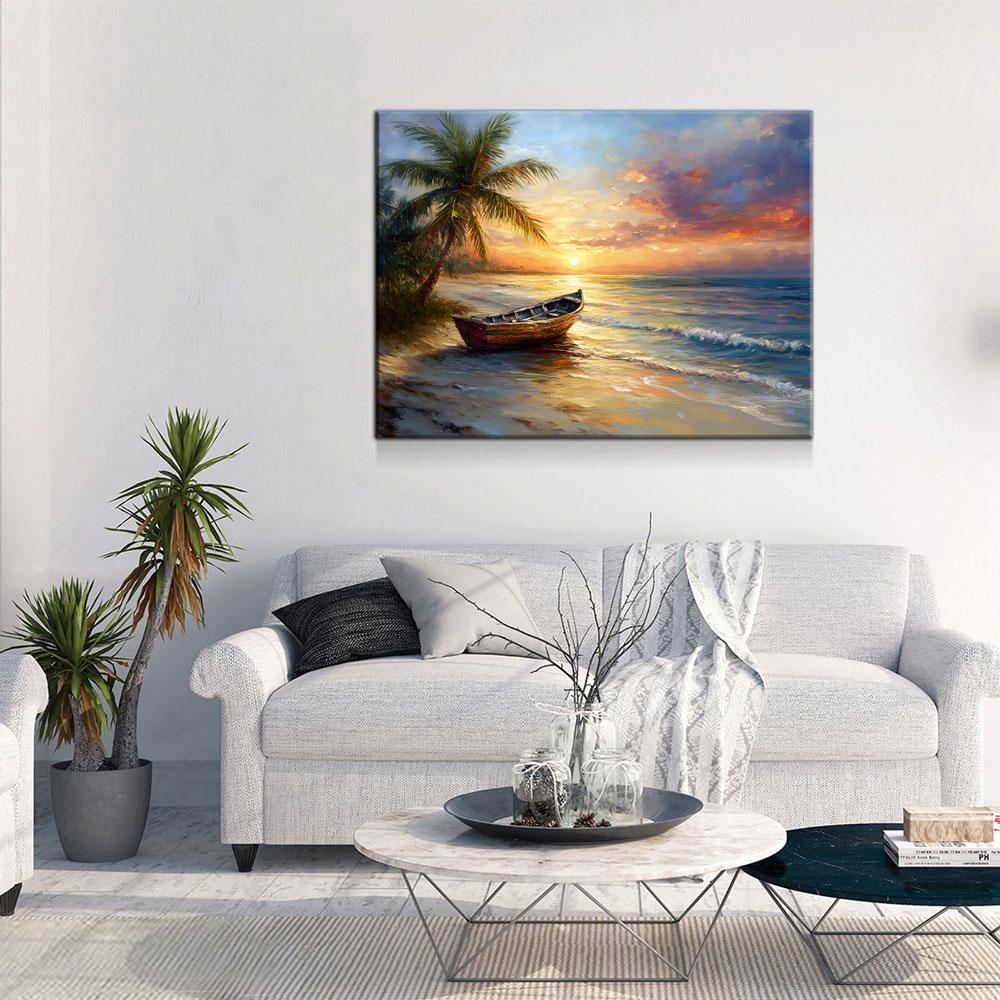 Tropical Beach Sunset Canvas Wall Art