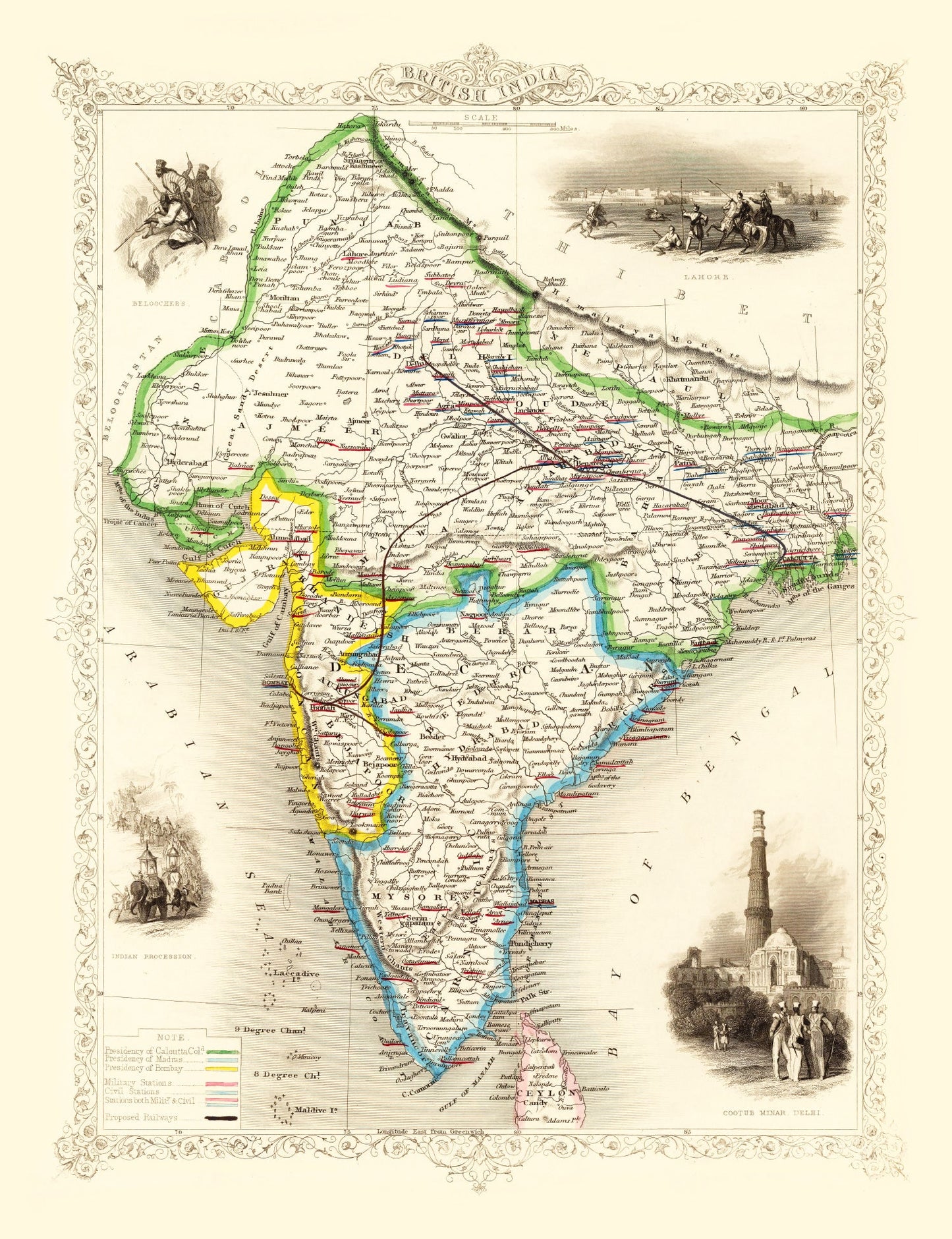 Vintage Map of British India, 1851