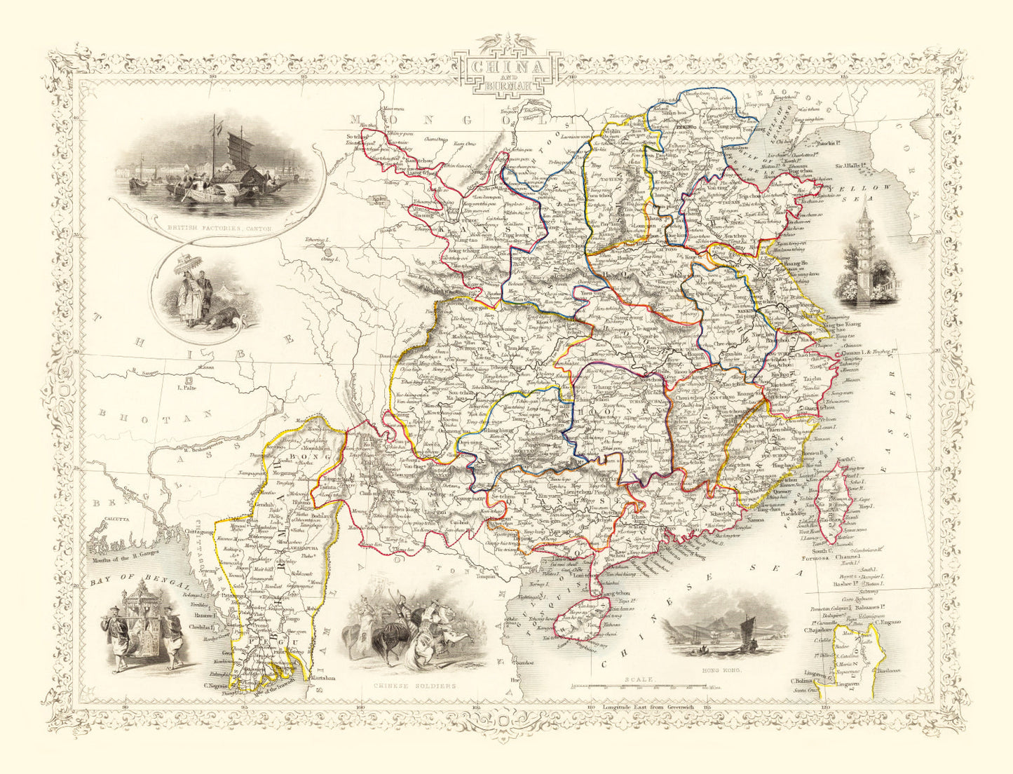 Vintage Map of China and Burma, 1851