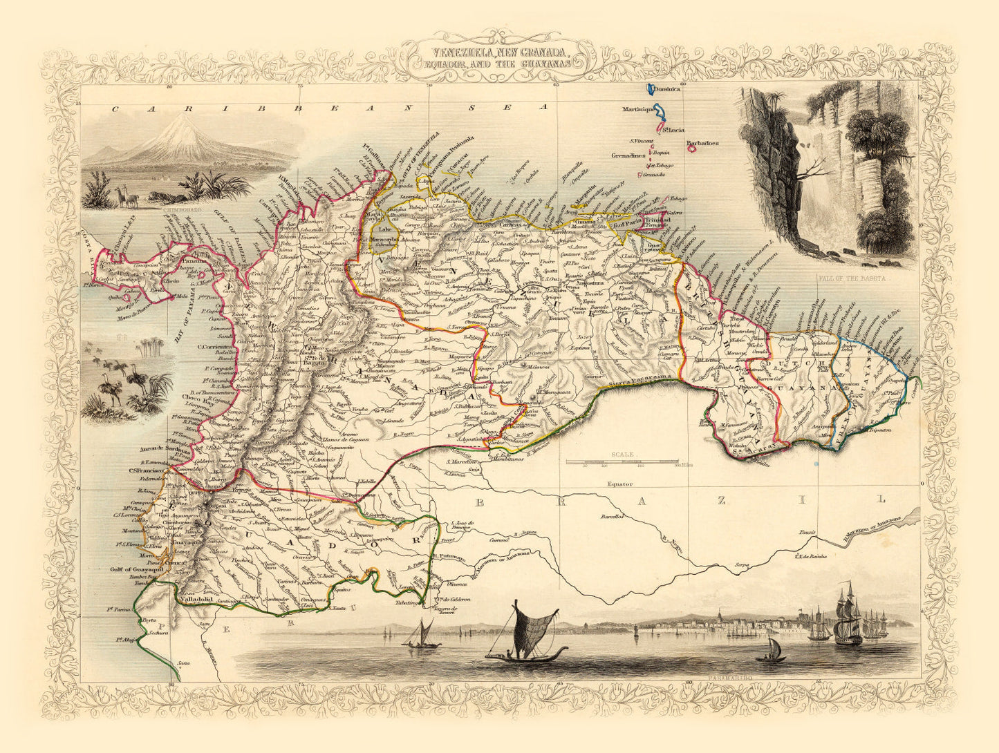 Vintage Map of Venezuela, New Granada & Ecuador, 1851