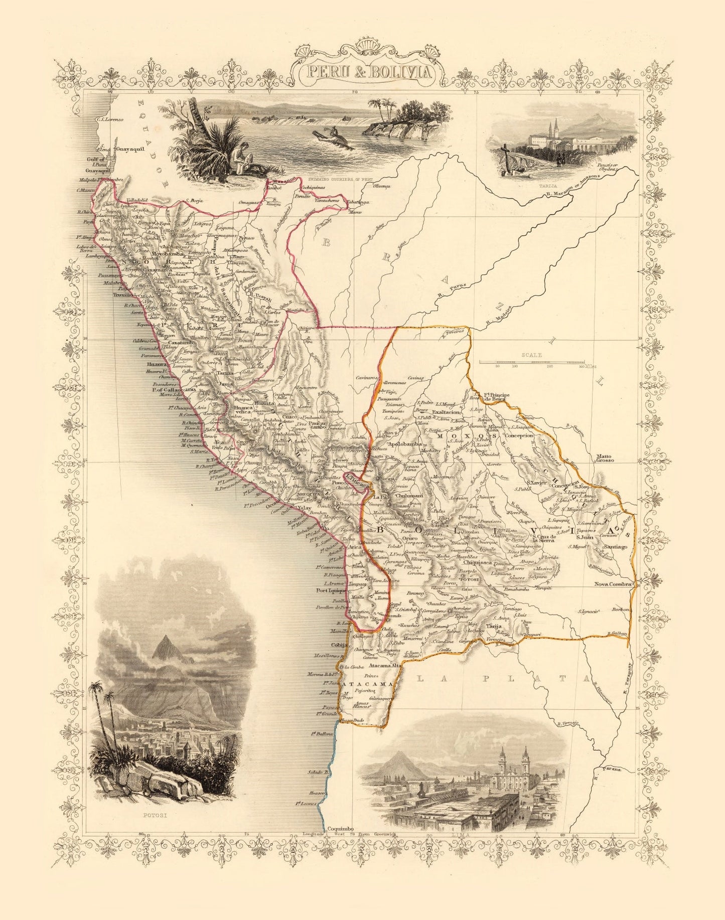 Vintage Map of Peru & Bolivia, 1851
