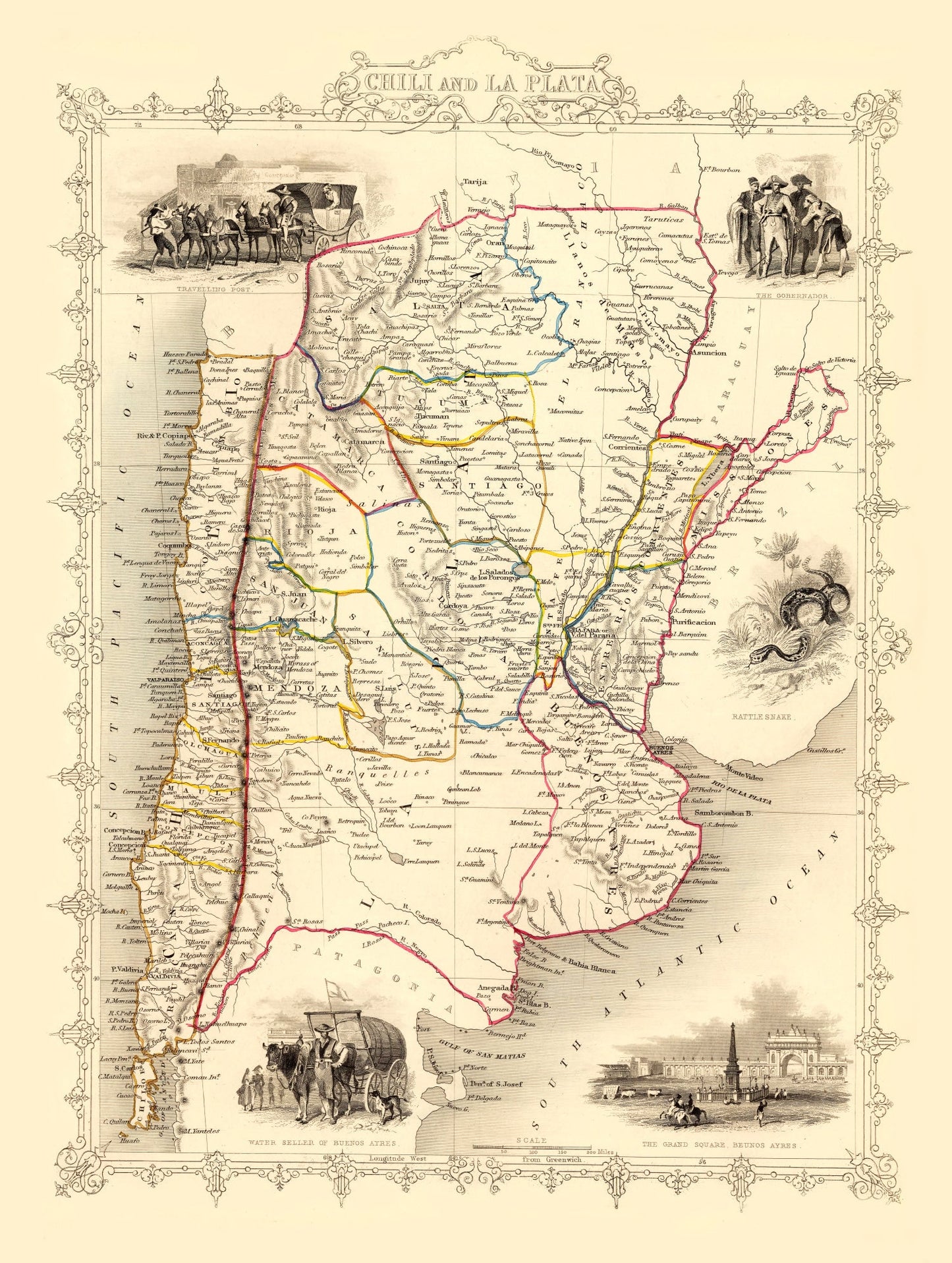 Vintage Map of Chile and La Plata, 1851