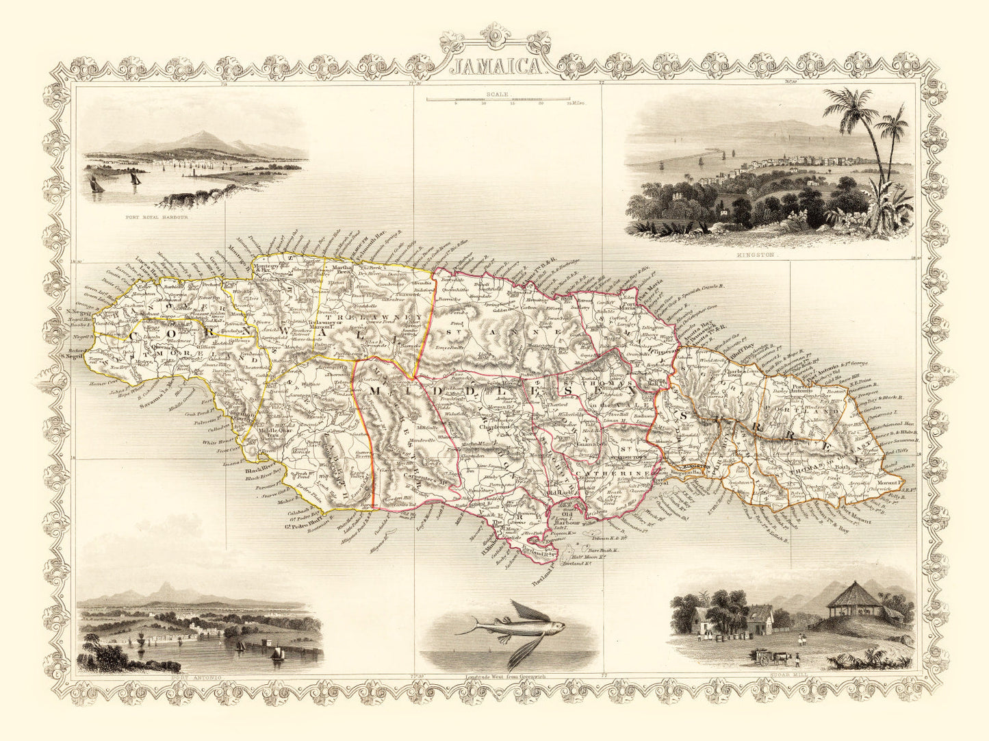 Vintage Map of Jamaica, 1851