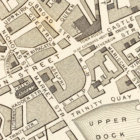 Vintage Map of Aberdeen, Scotland, 1851