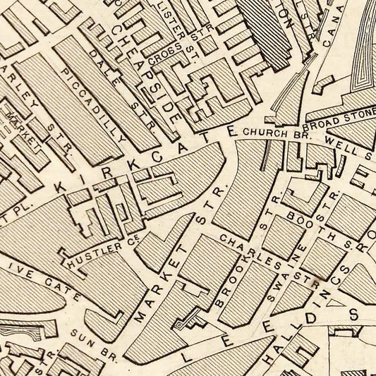 Vintage Map of Bradford & Yorkshire, United Kingdom 1851