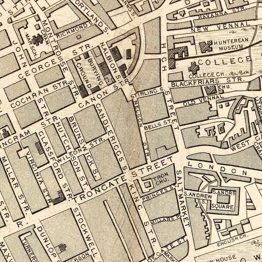 Vintage Map of Glasgow, Scotland, 1851