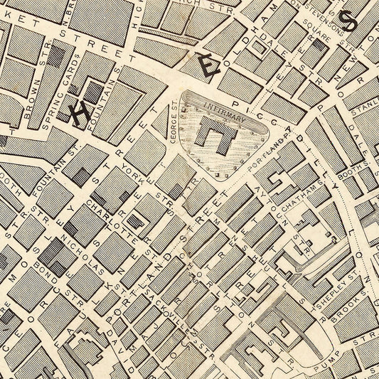 Vintage Map of Manchester, England, 1851