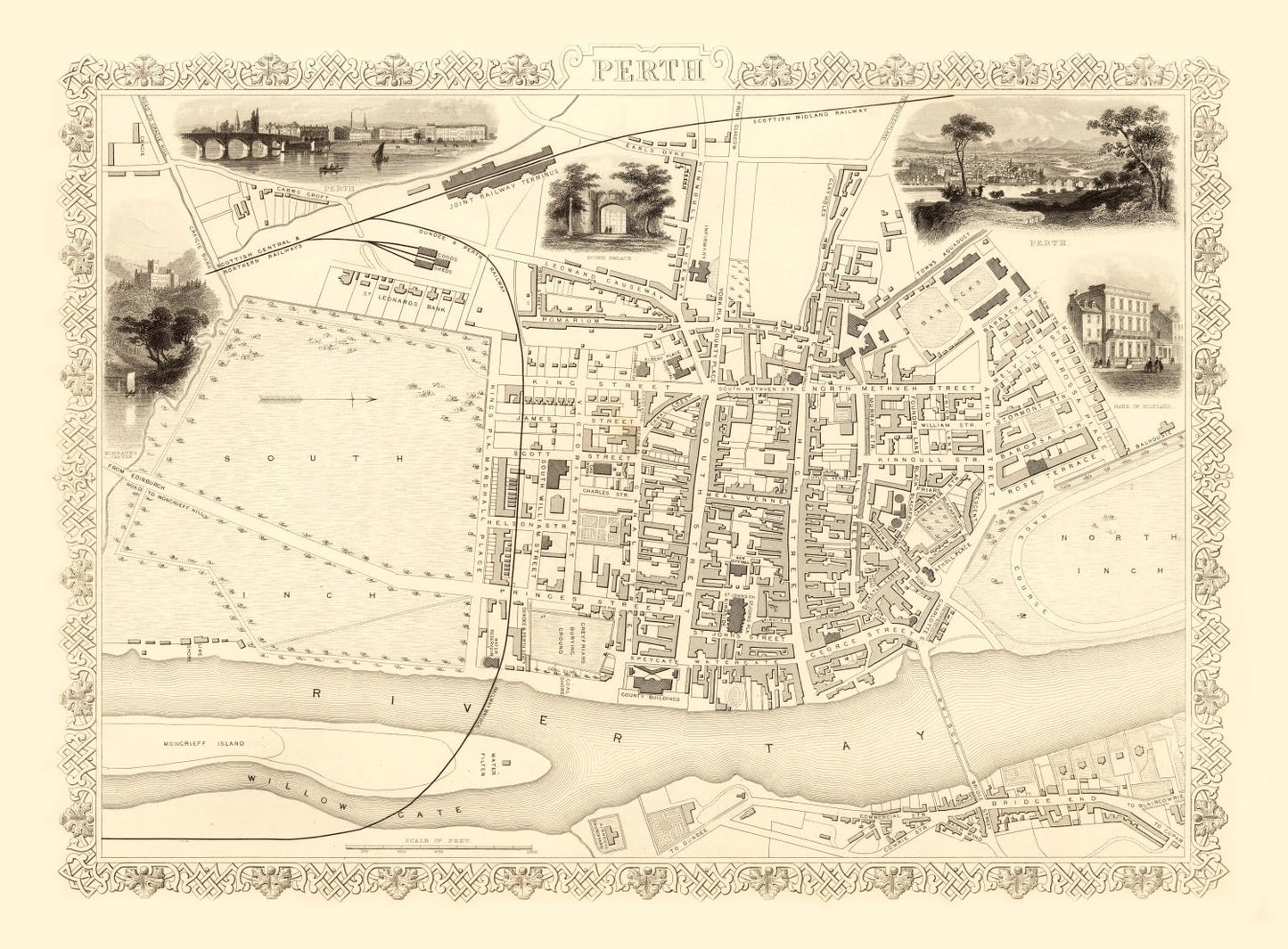 Vintage Map of Perth, Scotland, 1851