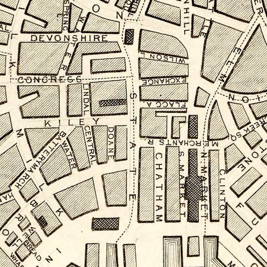 Vintage Map of Boston, Massachusetts 1851