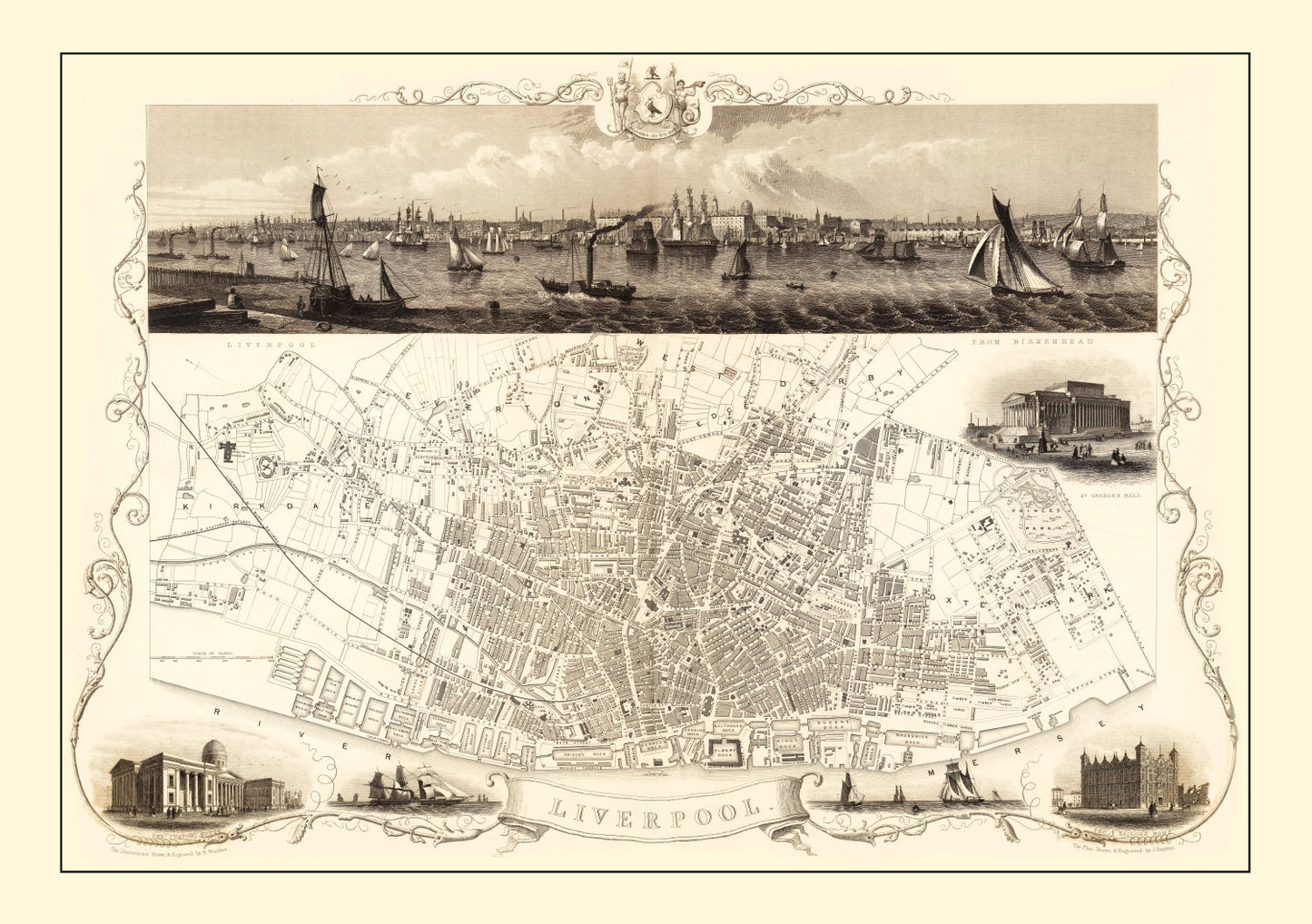 Vintage Map of Liverpool, England, 1851