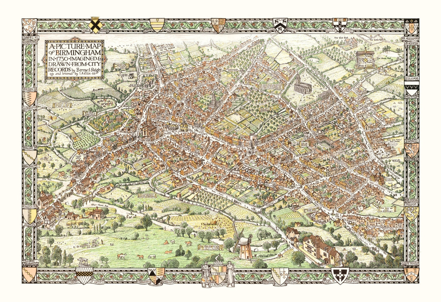 Vintage Map of Birmingham, England, 1923