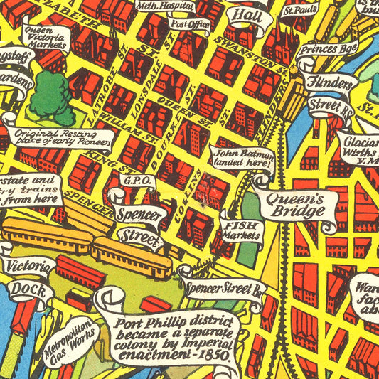 Vintage Map of Melbourne, Australia, 1934