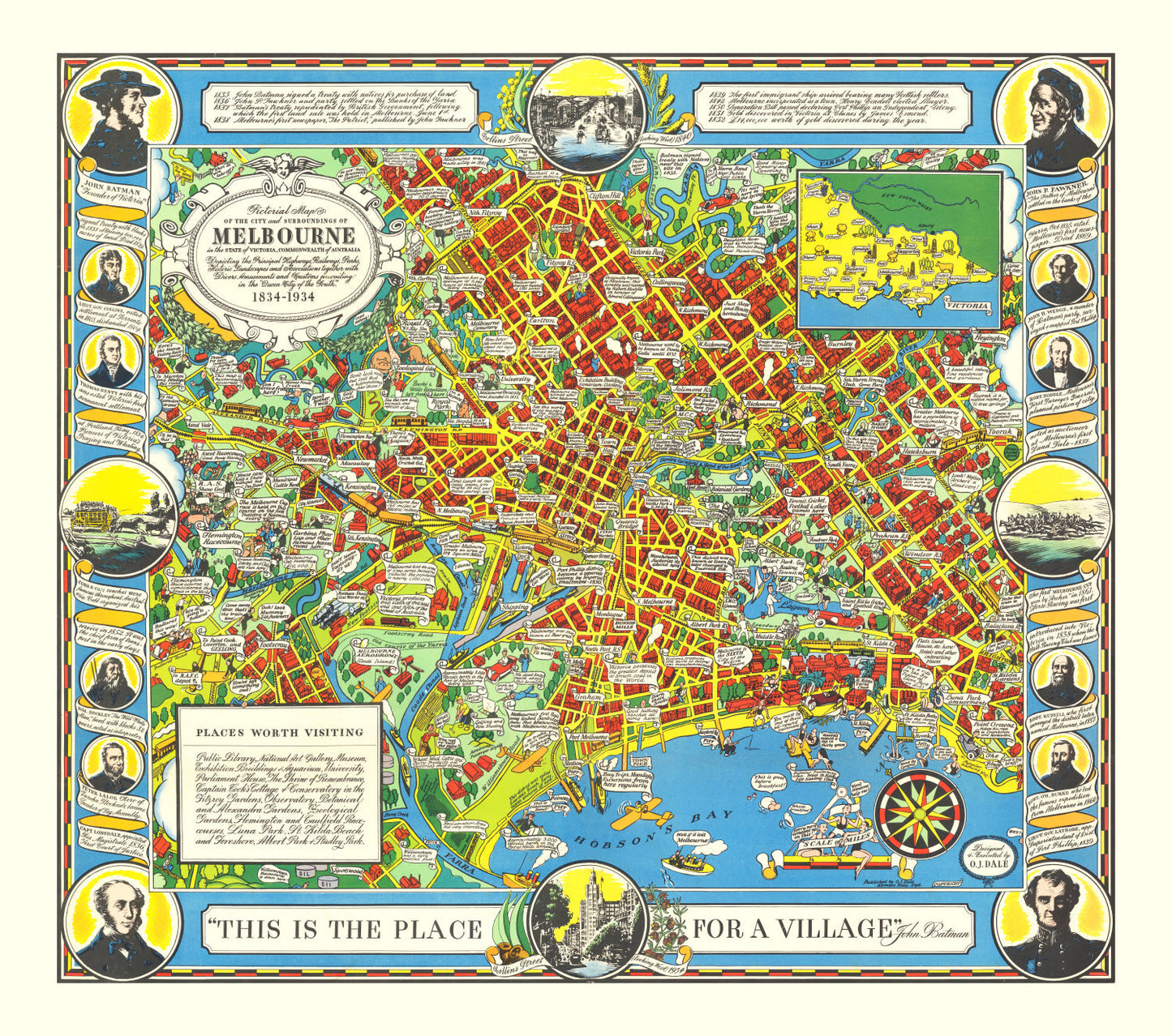Vintage Map of Melbourne, Australia, 1934