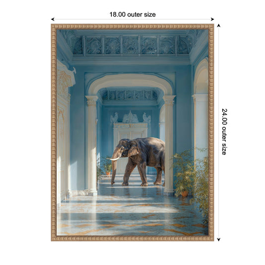 Elephant Strolling Through the Blue Wing Framed Canvas Wall Art