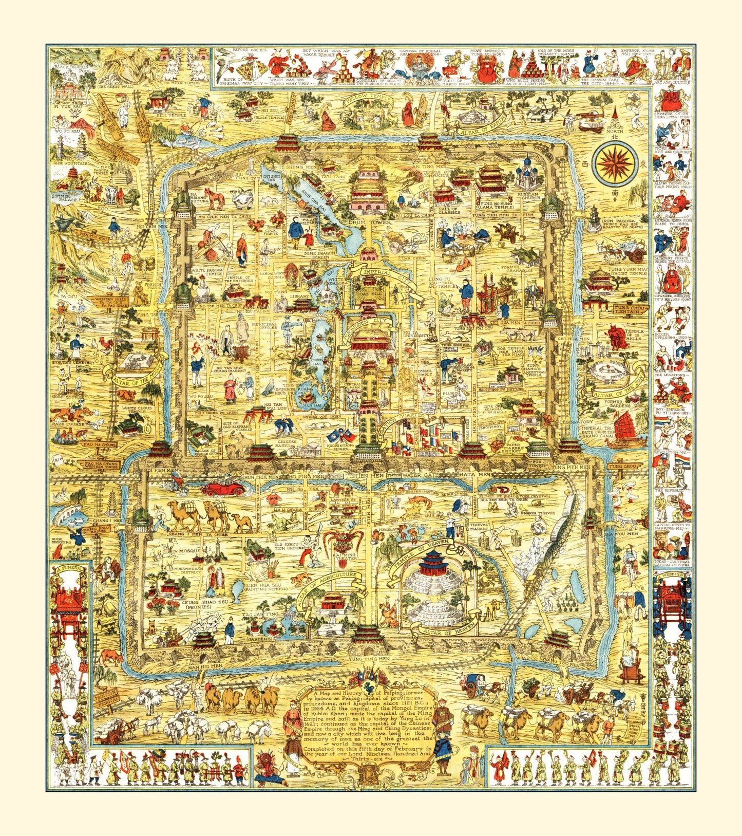 Vintage Map of Beijing, China, 1936 Wall Art Print