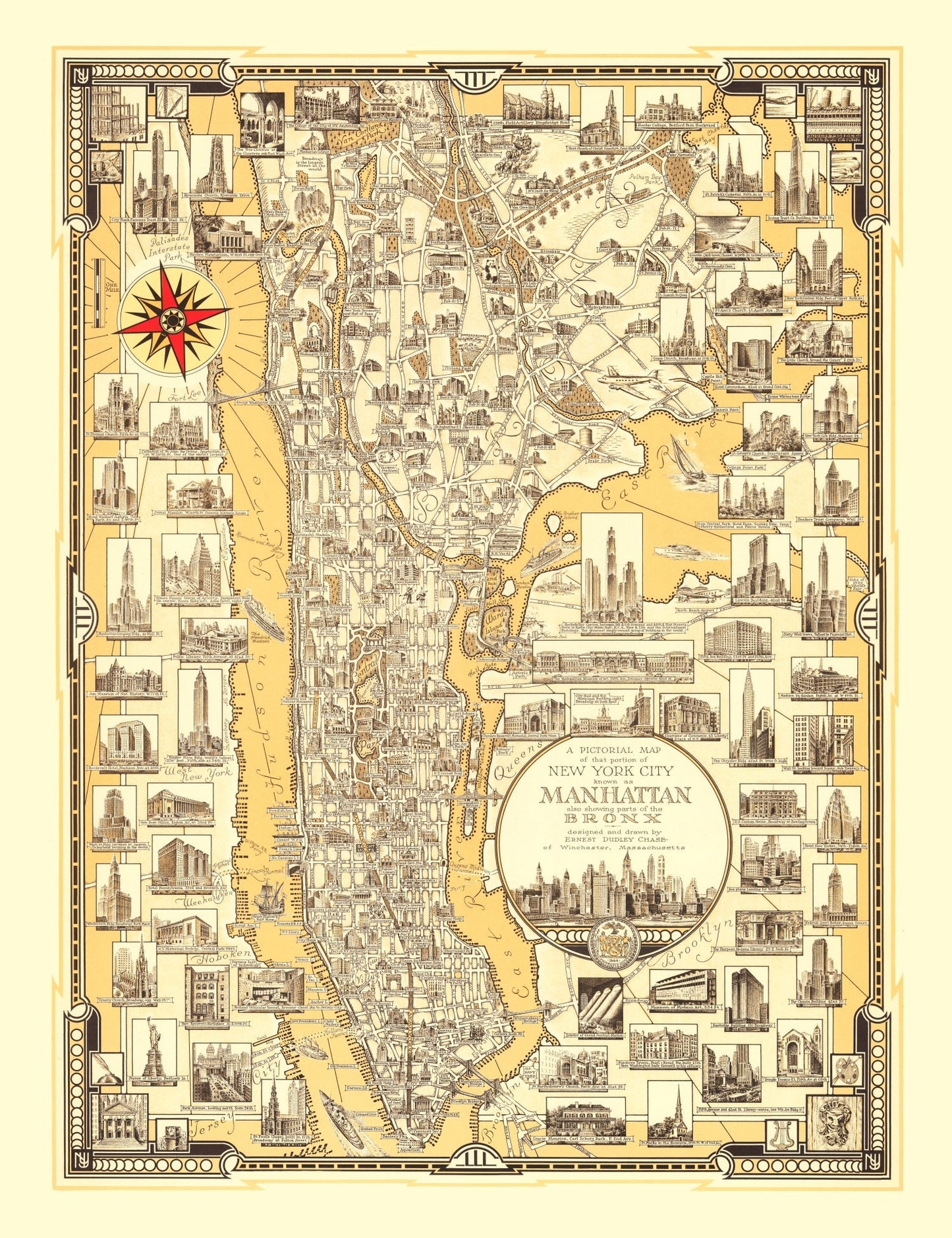 Vintage Map of Manhattan, New York, 1939