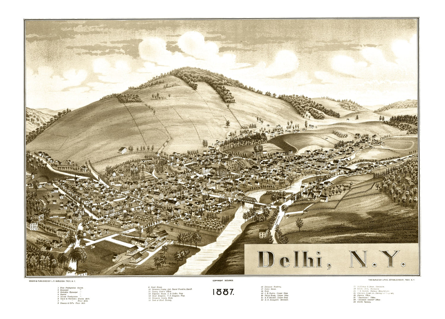 Vintage Map of Delhi, New York, 1887