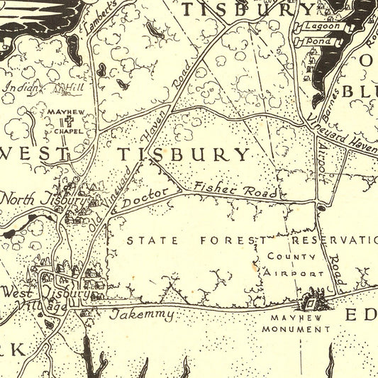 Vintage Map of Martha's Vineyard, MA, 1954