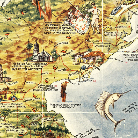 Vintage Pictorial Map of Panama, 1939