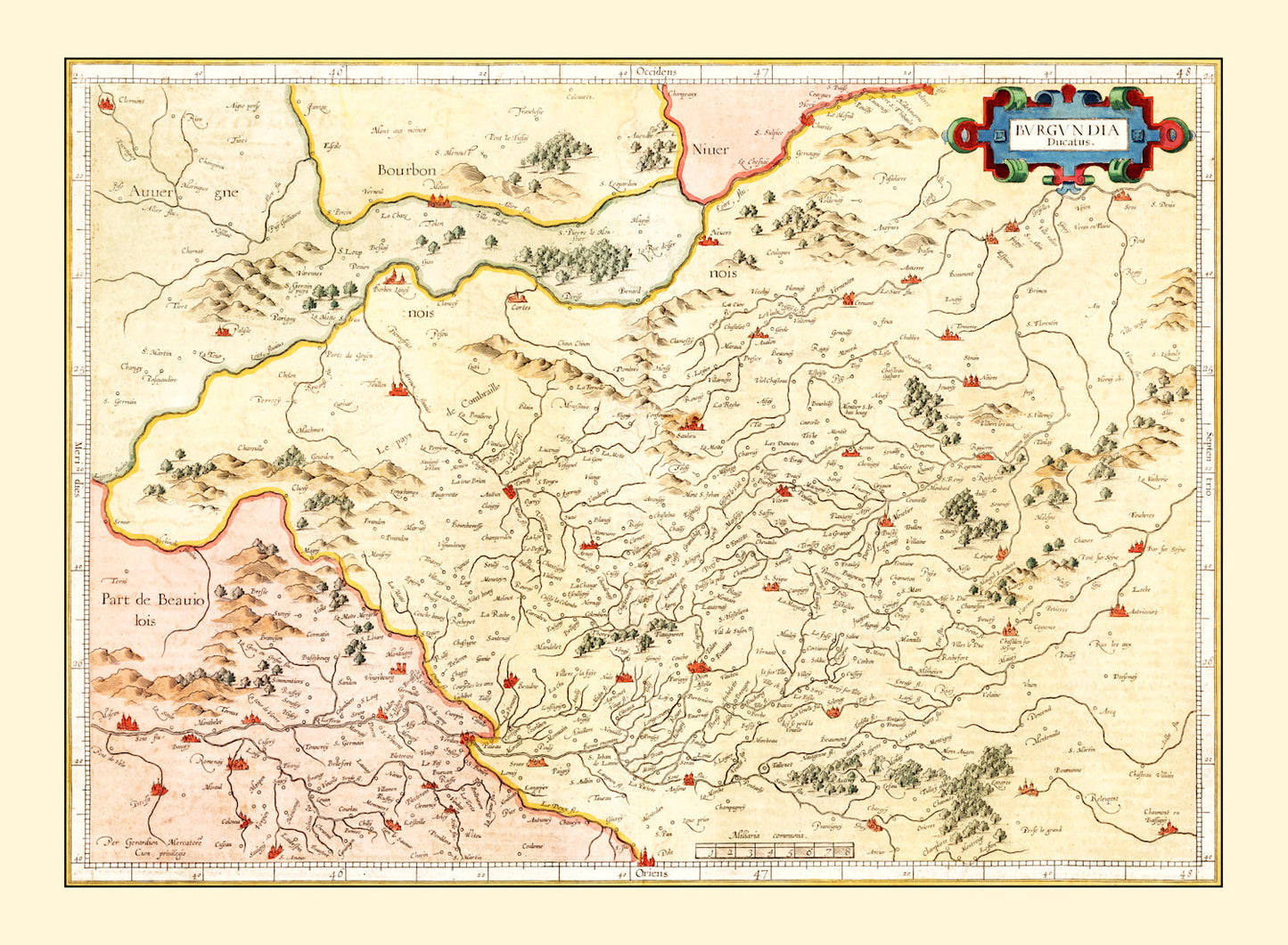 Vintage Map of Burgundy Region, France, 1623