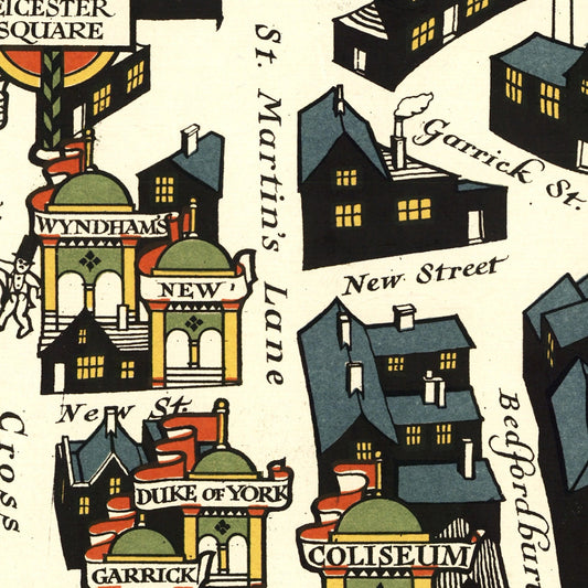 Vintage Map of London Theater District, England, 1915