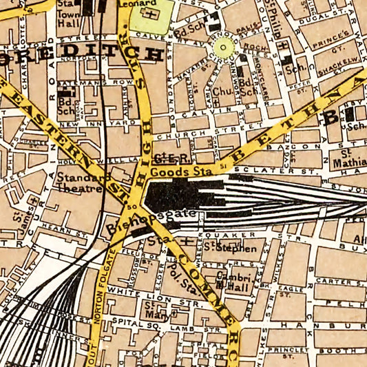 Vintage Map of Central and Northeast London, England, 1904