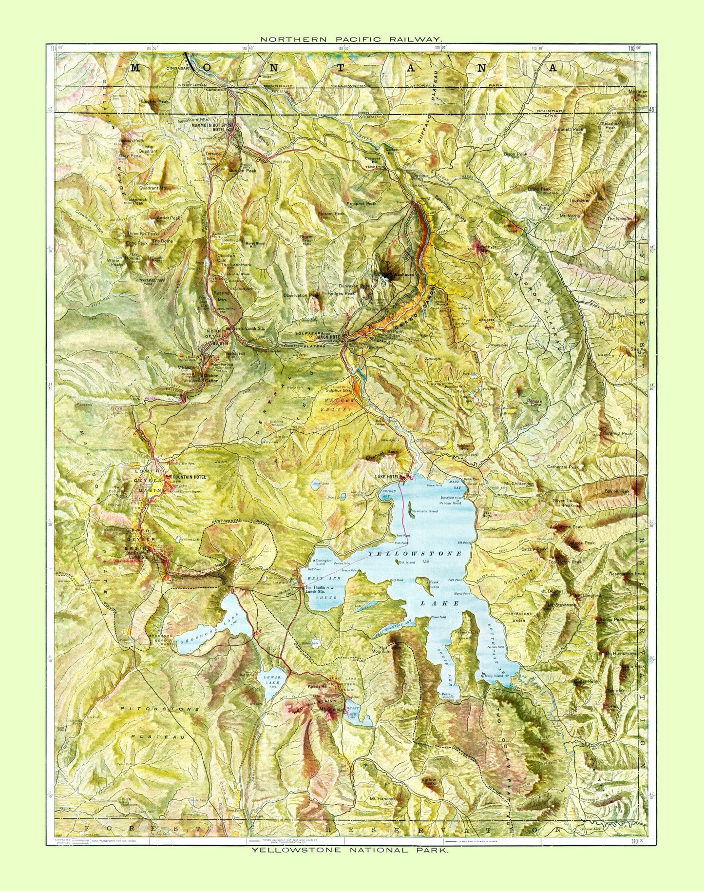 Vintage Map of Yellowstone National Park, 1898