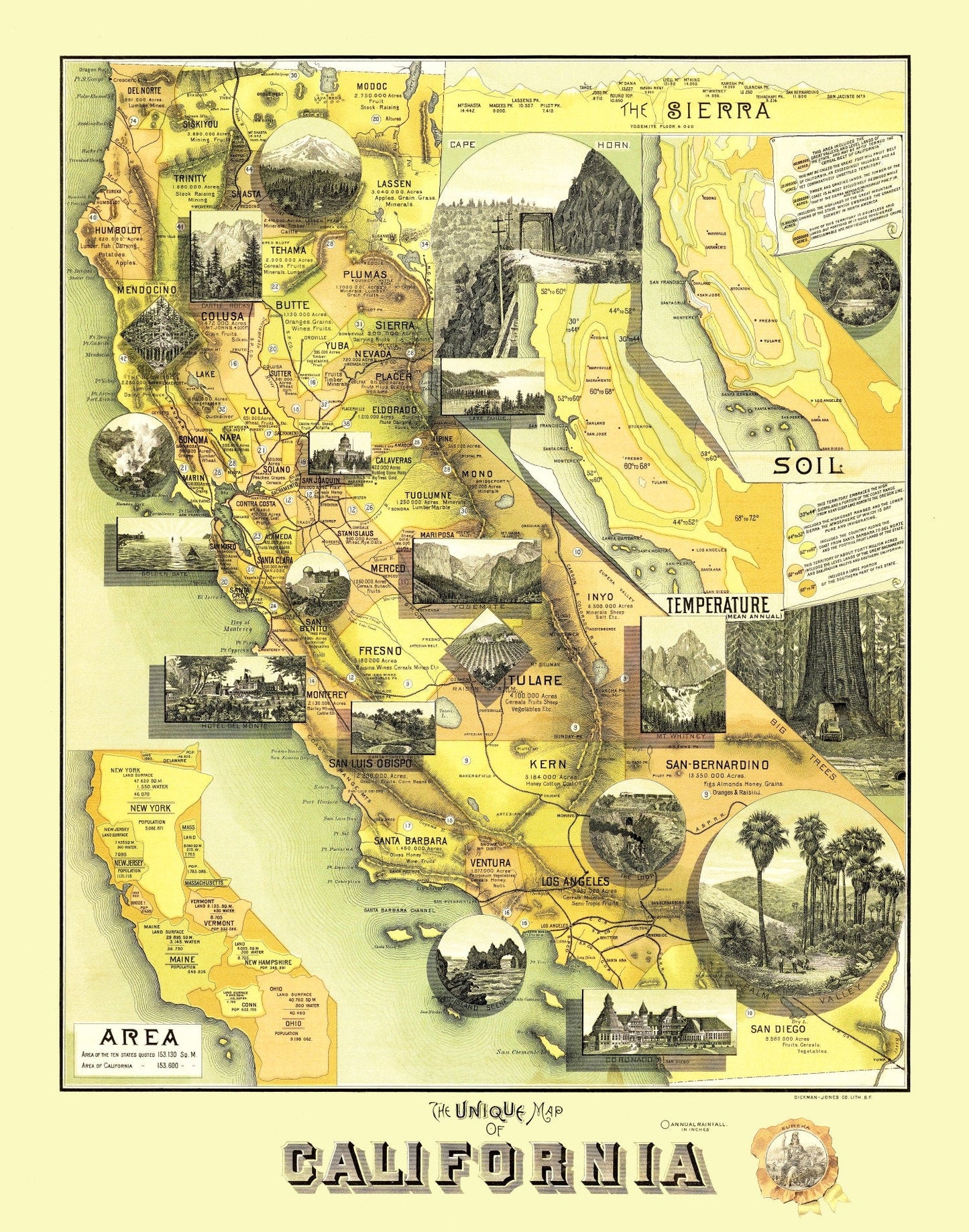 Vintage Map of California, 1885 | Wall Art