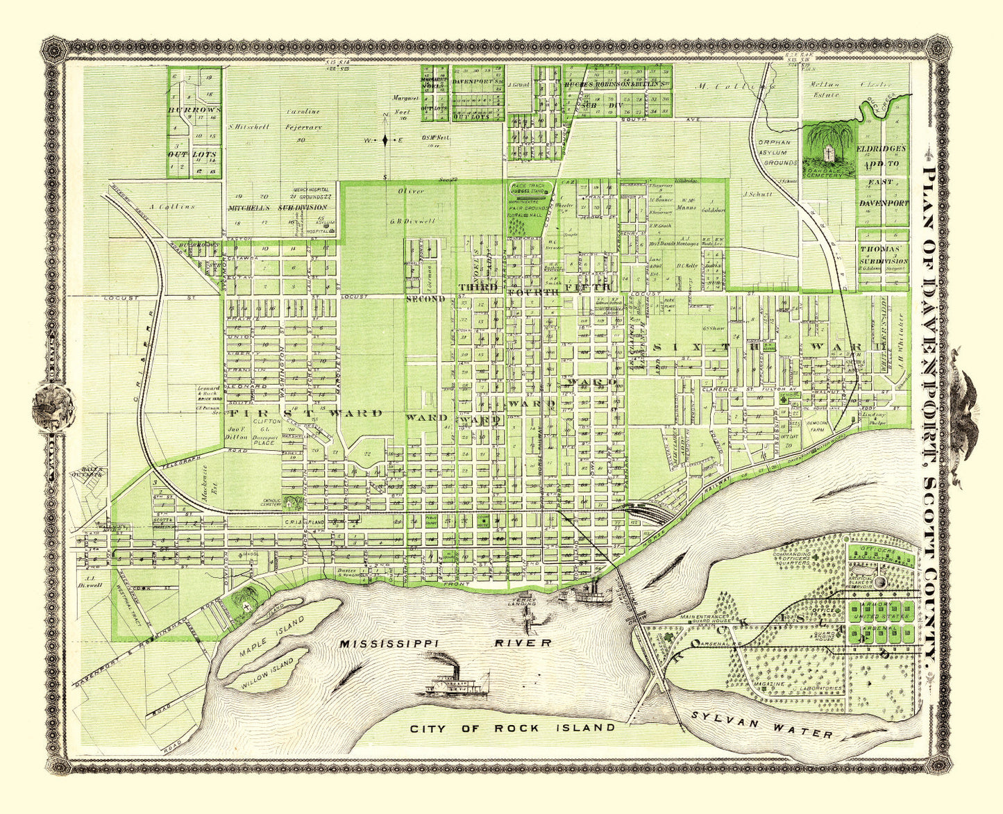 Vintage Map of Davenport, Iowa 1875