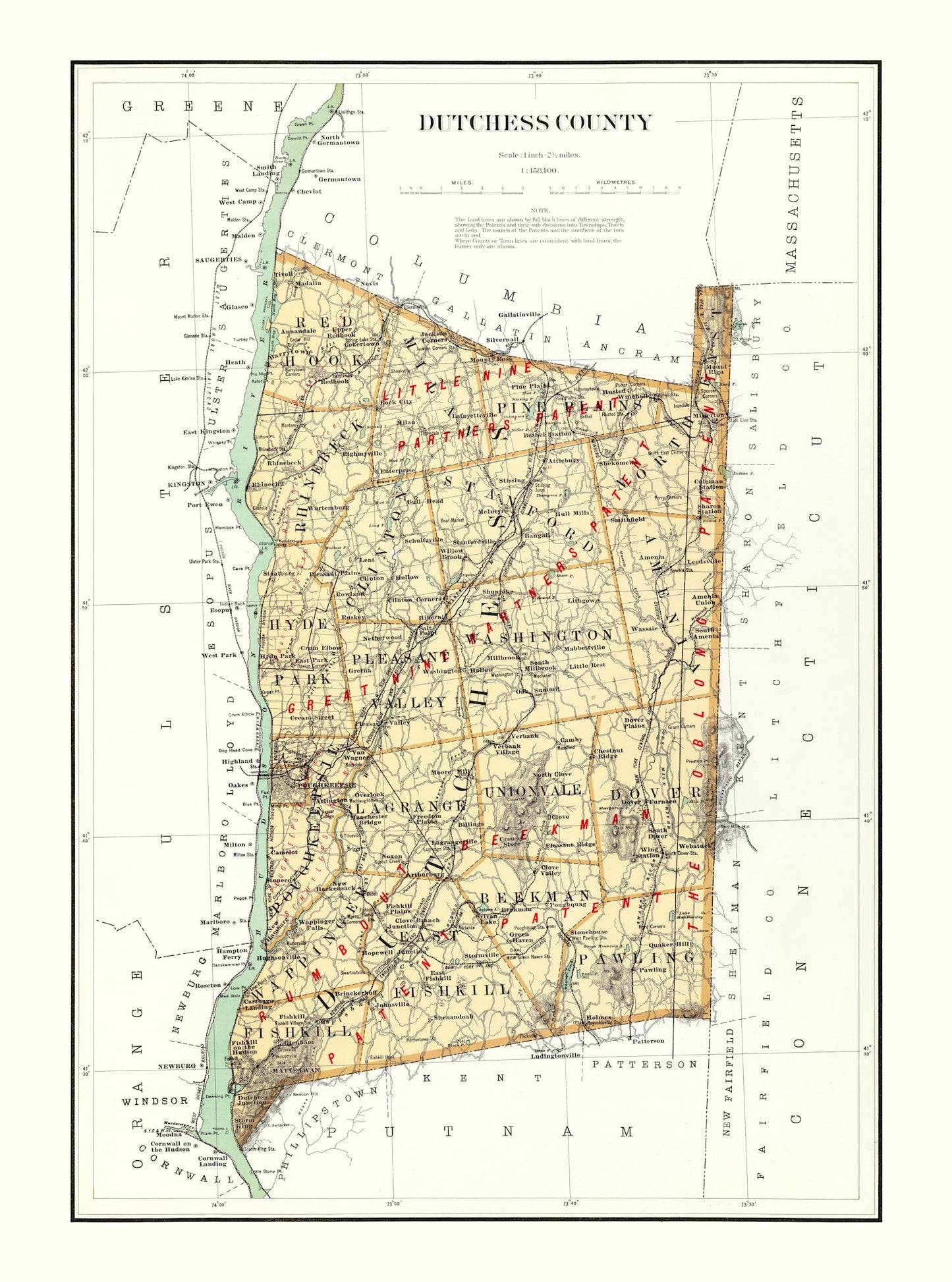 Vintage Map of Dutchess County, New York, 1895