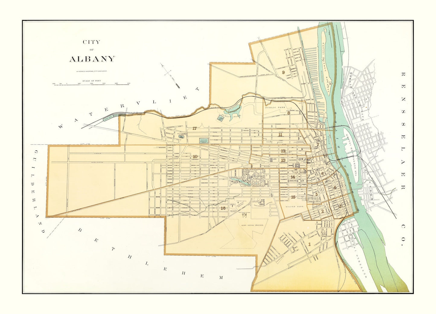 Vintage Map of Albany, New York, 1895
