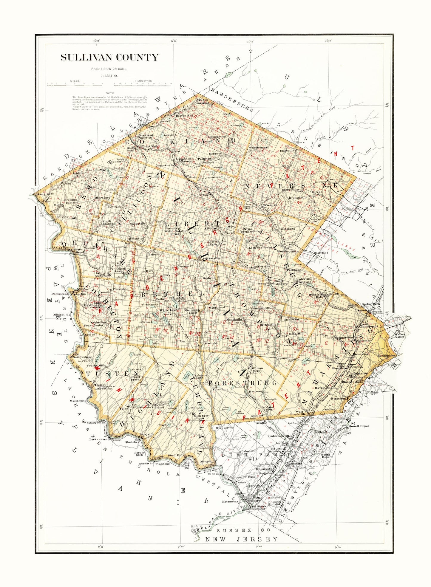 Vintage Map of Sullivan County, New York, 1895