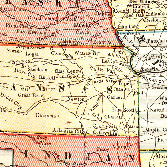Vintage Map of the United States, 1883