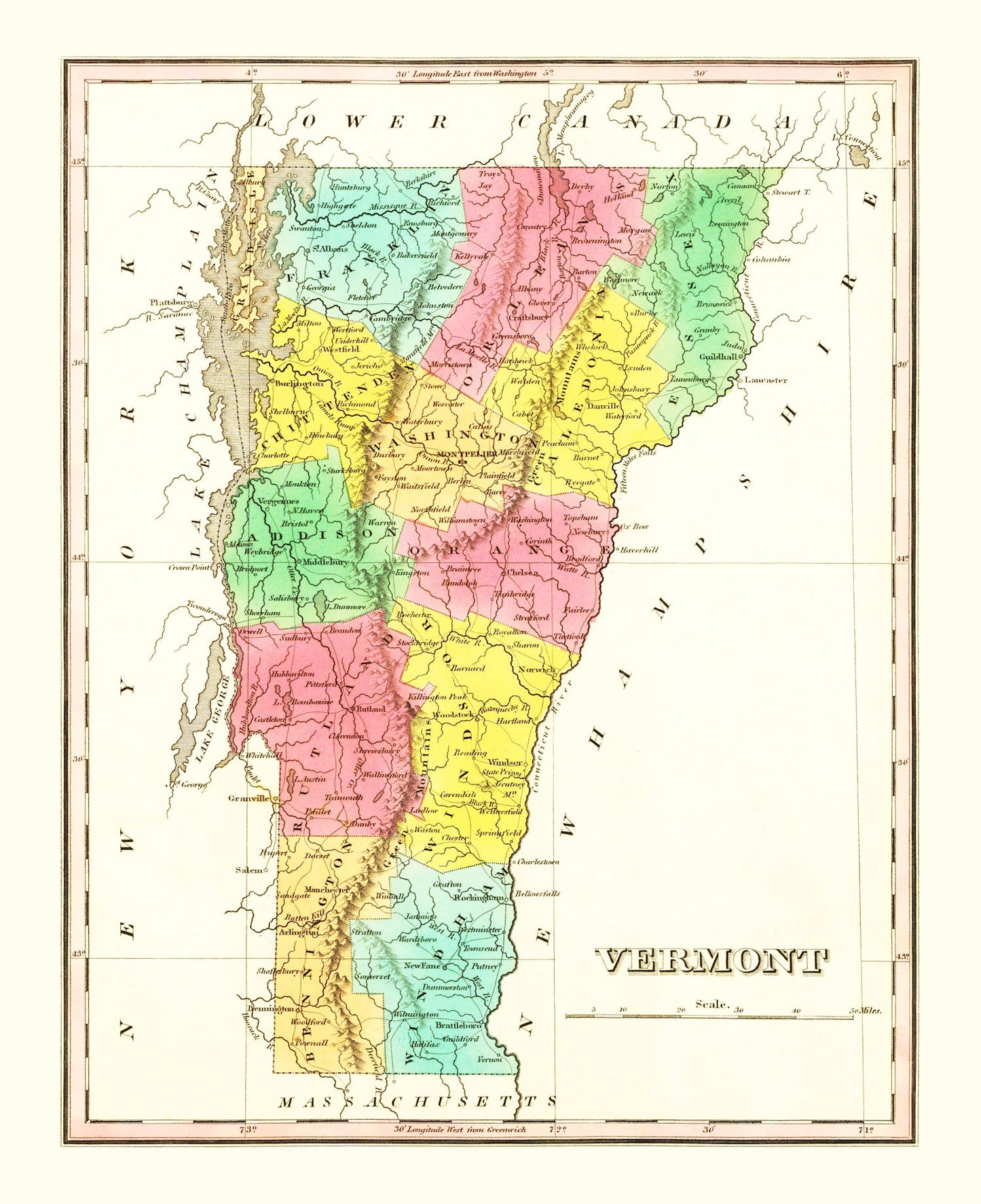 Vintage Map of Vermont, 1831