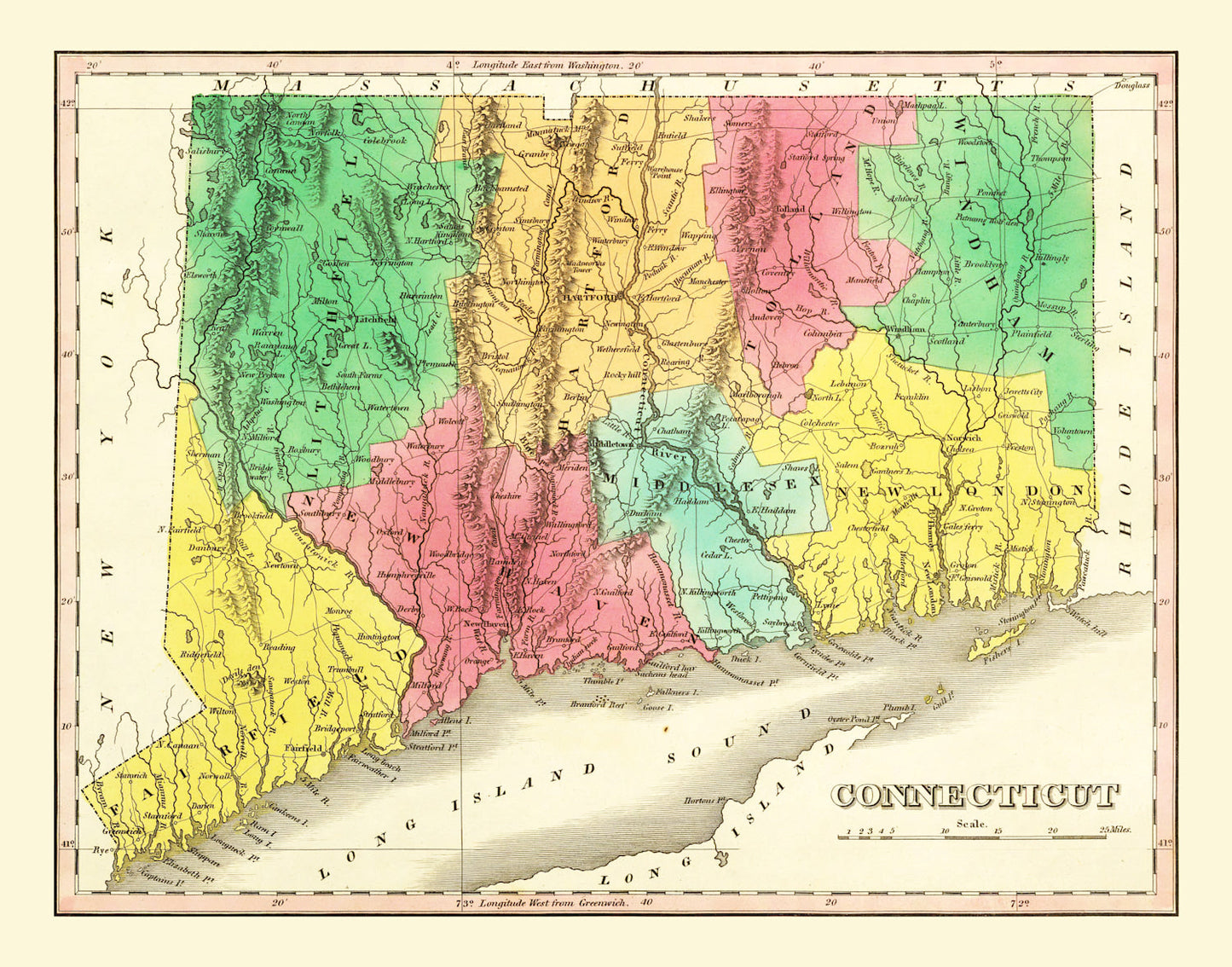Vintage Map of Connecticut, 1831